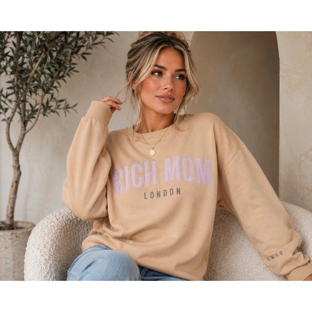 TINX Rich Mom London Crewneck, Tan, Size Large